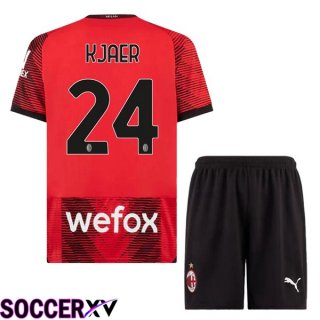 AC Milan (Kjaer 24) Kids Home Soccer Jersey Red 2023/2024