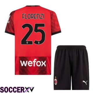 AC Milan (Florenzi 25) Kids Home Soccer Jersey Red 2023/2024