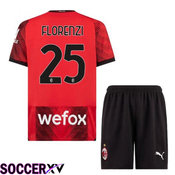 AC Milan (Florenzi 25) Kids Home Soccer Jersey Red 2023/2024