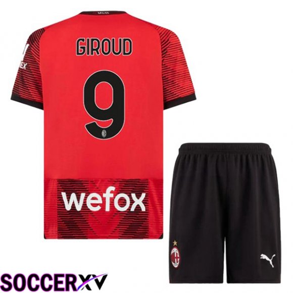 AC Milan (Giroud 9) Kids Home Soccer Jersey Red 2023/2024