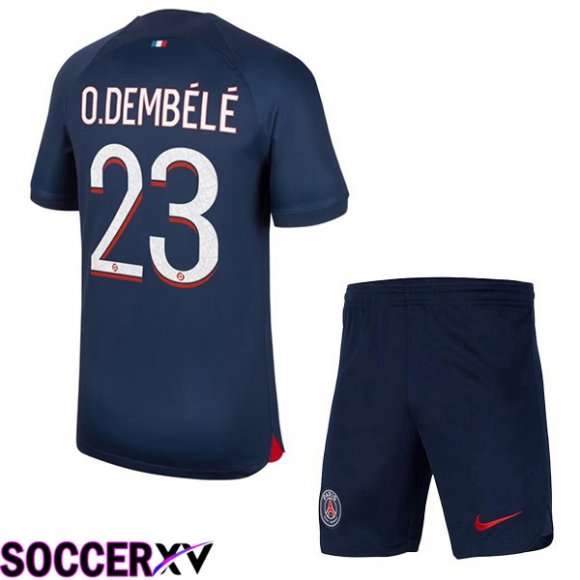 Paris PSG (O.Dembélé 23) Kids Home Soccer Jersey Blue Royal 2023/2024