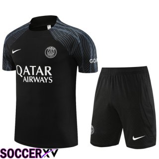 Paris PSG Training T Shirt + Shorts Black 2023/2024