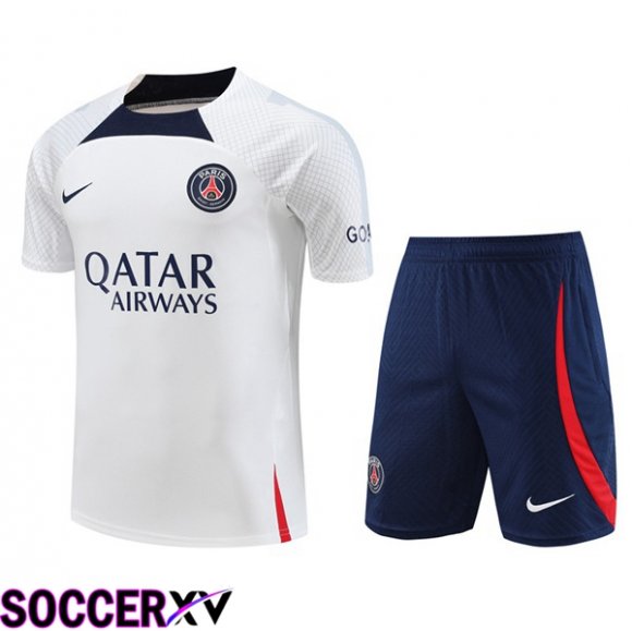 Paris PSG Training T Shirt + Shorts White 2023/2024