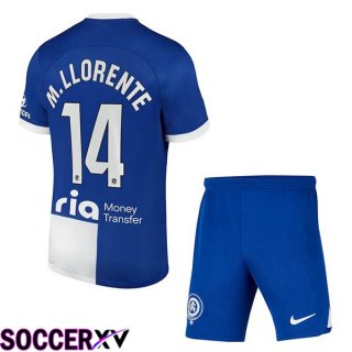 Atletico Madrid (M. Llorente 14) Kids Away Soccer Jersey Blue 2023/2024