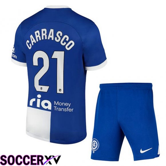 Atletico Madrid (Carrasco 21) Kids Away Soccer Jersey Blue 2023/2024