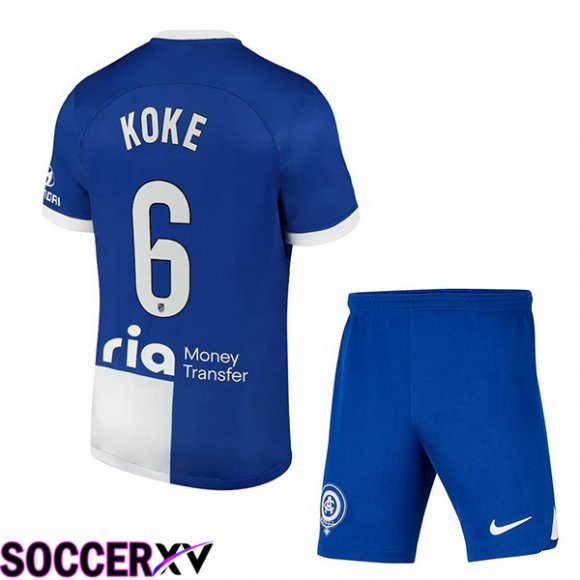 Atletico Madrid (Koke 6) Kids Away Soccer Jersey Blue 2023/2024