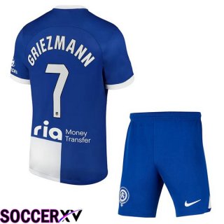 Atletico Madrid (Griezmann 7) Kids Away Soccer Jersey Blue 2023/2024