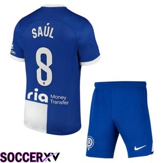 Atletico Madrid (Saúl 8) Kids Away Soccer Jersey Blue 2023/2024