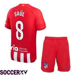 Atletico Madrid (Saúl 8) Kids Home Soccer Jersey Red 2023/2024