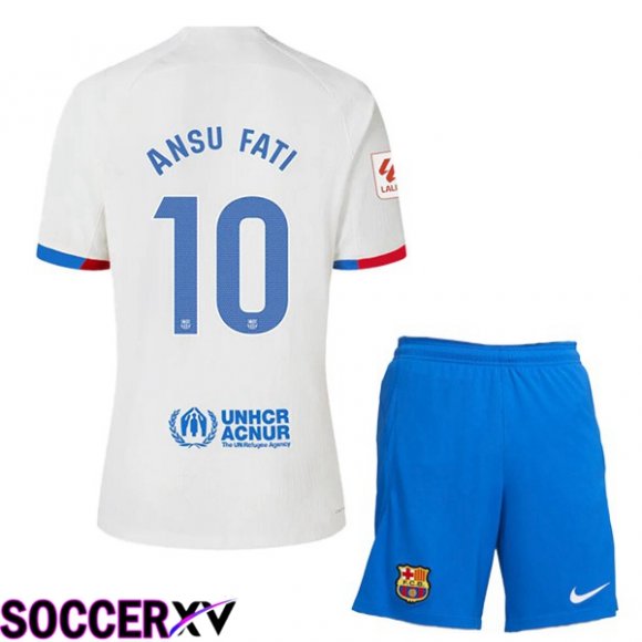 FC Barcelona (ANSU FATI 10) Kids Away Soccer Jersey White 2023/2024