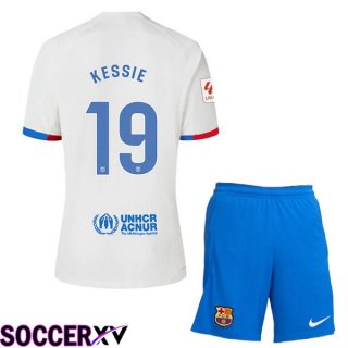 FC Barcelona (KESSIE 19) Kids Away Soccer Jersey White 2023/2024