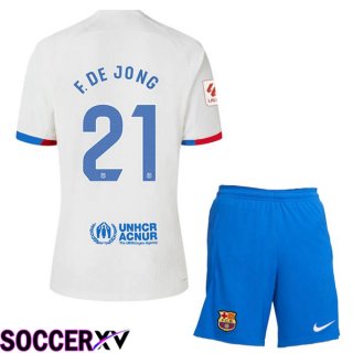 FC Barcelona (F. DE JONG 21) Kids Away Soccer Jersey White 2023/2024