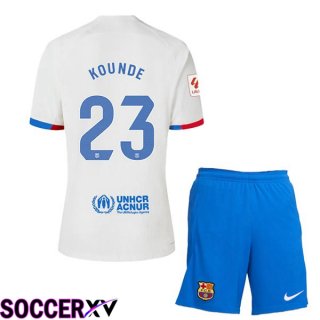 FC Barcelona (KOUNDE 23) Kids Away Soccer Jersey White 2023/2024