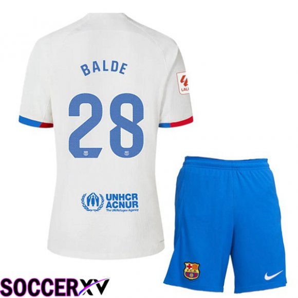 FC Barcelona (BALDE 28) Kids Away Soccer Jersey White 2023/2024