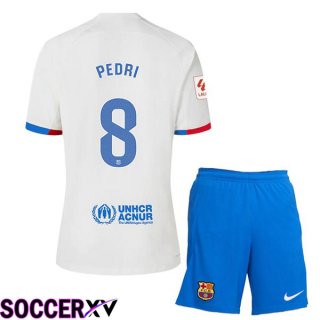 FC Barcelona (PEDRI 8) Kids Away Soccer Jersey White 2023/2024