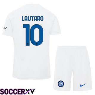 Inter Milan (LAUTARO 10) Kids Away Soccer Jersey White 2023/2024