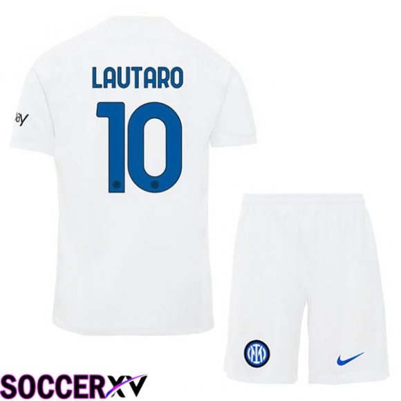 Inter Milan (LAUTARO 10) Kids Away Soccer Jersey White 2023/2024