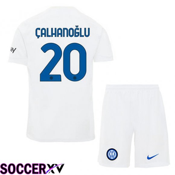 Inter Milan (ÇALHANOĞLU 20) Kids Away Soccer Jersey White 2023/2024