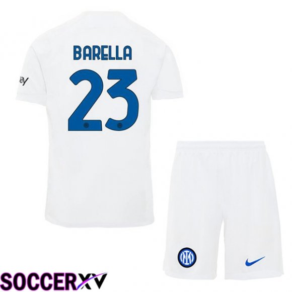 Inter Milan (BARELLA 23) Kids Away Soccer Jersey White 2023/2024