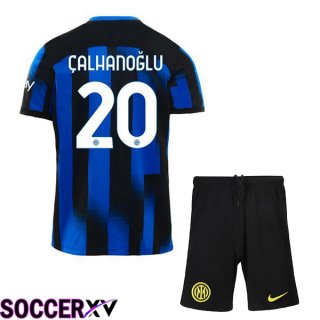 Inter Milan (ÇALHANOĞLU 20) Kids Home Soccer Jersey Blue 2023/2024