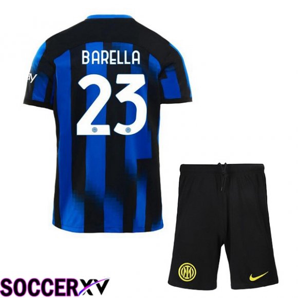 Inter Milan (BARELLA 23) Kids Home Soccer Jersey Blue 2023/2024