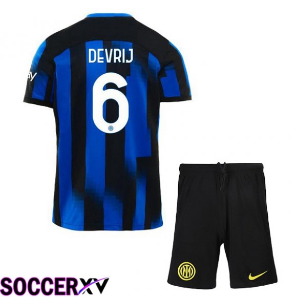 Inter Milan (DE VRIJ 6) Kids Home Soccer Jersey Blue 2023/2024