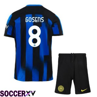 Inter Milan (GOSENS 8) Kids Home Soccer Jersey Blue 2023/2024