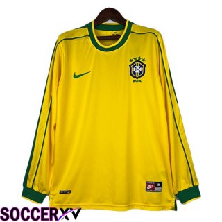 Brazil Retro Home Soccer Jersey Long sleeve Yellow 1998