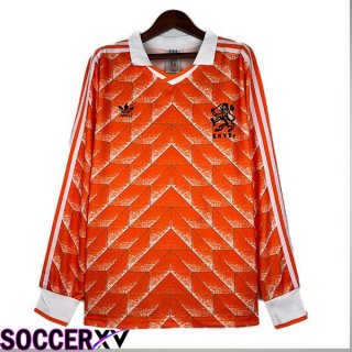 Netherlands Retro Home Soccer Jersey Long sleeve Orange 1988