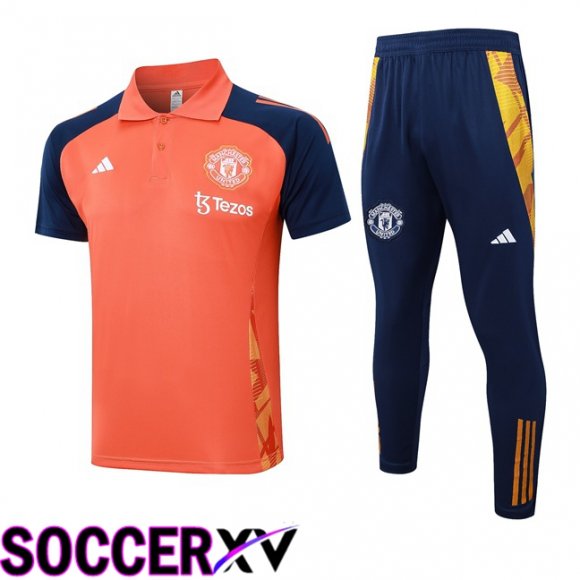 Manchester United Soccer Polo + Training Pants Orange 2024/2025