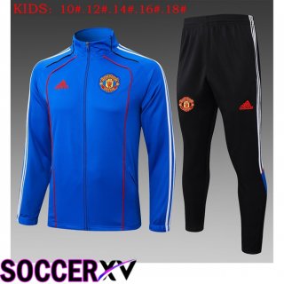 Ensemble Veste Survetement de Foot Manchester United Enfant Bleu 2025/2026