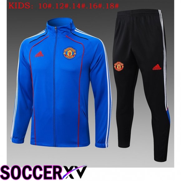 Ensemble Veste Survetement de Foot Manchester United Enfant Bleu 2025/2026