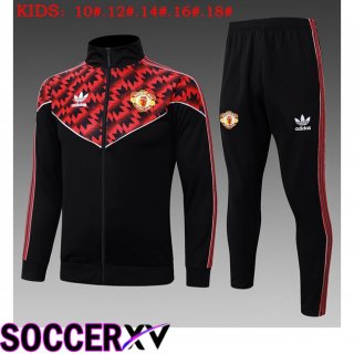 Ensemble Veste Survetement de Foot Manchester United Enfant Rouge Noir 2025/2026