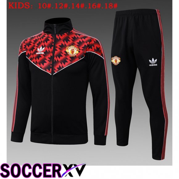 Ensemble Veste Survetement de Foot Manchester United Enfant Rouge Noir 2025/2026