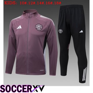 Ensemble Veste Survetement de Foot Manchester United Enfant Pourpre 2025/2026
