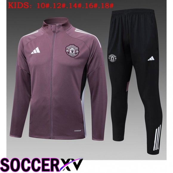 Ensemble Veste Survetement de Foot Manchester United Enfant Pourpre 2025/2026
