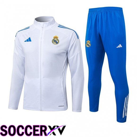 Ensemble Veste Survetement de Foot Real Madrid Blanc 2025/2026