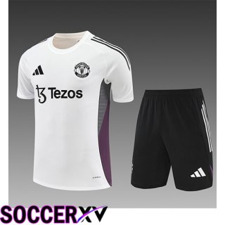 Ensemble Training T-Shirts Manchester United Enfant Blanc/Gris/Pourpre 2025/2026