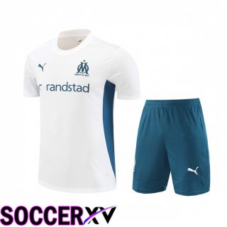 Marseille OM kit Training T Shirt + Shorts White 2024/2025