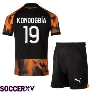 Marseille OM (KONDOGBIA 19) Kids Soccer Jersey Third Black Yellow 2023/2024