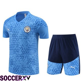 Manchester City Training T Shirt + Shorts Blue 2023/2024