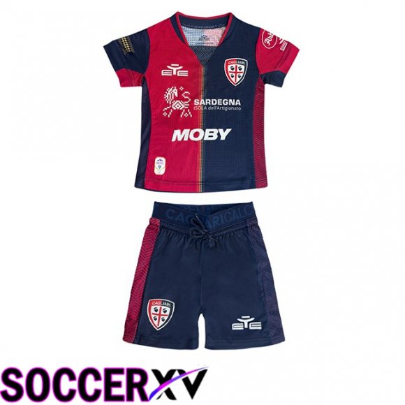 Cagliari Calcio Kids Home Soccer Jersey Blue Red 2024/2025