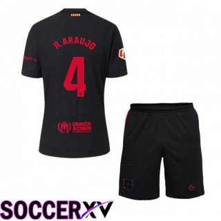 FC Barcelona (R. ARAUJO 4) Kids Away Soccer Jersey Black 2024/2025