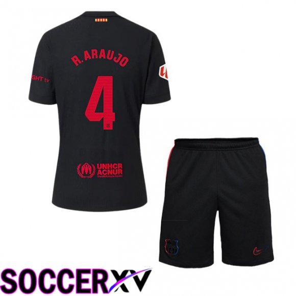 FC Barcelona (R. ARAUJO 4) Kids Away Soccer Jersey Black 2024/2025