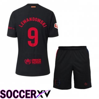 FC Barcelona (LEWANDOWSKI 9) Kids Away Soccer Jersey Black 2024/2025