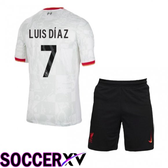 FC Liverpool (LUIS DÍAZ 7) Kids Third Soccer Jersey White 2024/2025