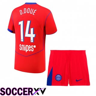Maillot de Foot Paris PSG (D. Doué 14) Enfant Third Rouge 2025/2026