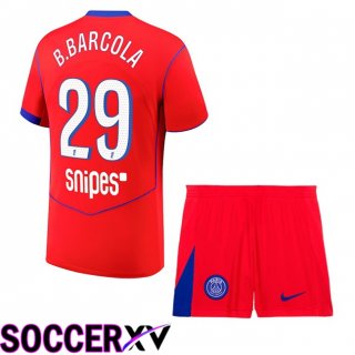 Maillot de Foot Paris PSG (B.Barcola 29) Enfant Third Rouge 2025/2026