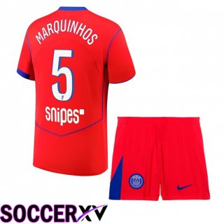 Maillot de Foot Paris PSG (Marquinhos 5) Enfant Third Rouge 2025/2026