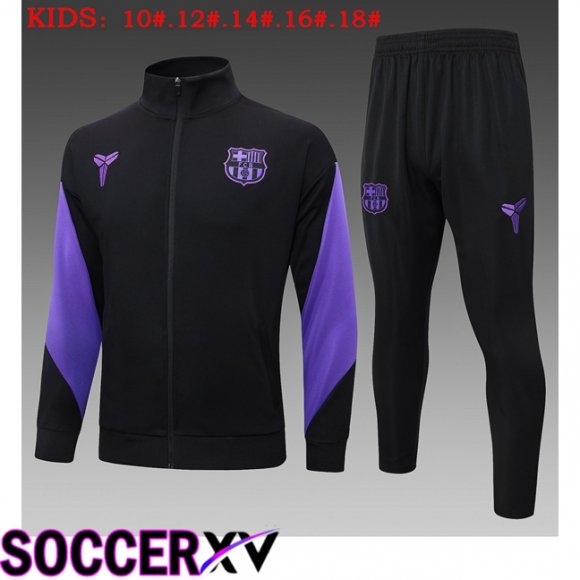 Ensemble Veste Survetement de Foot FC Barcelone Enfant Noir 2025/2026
